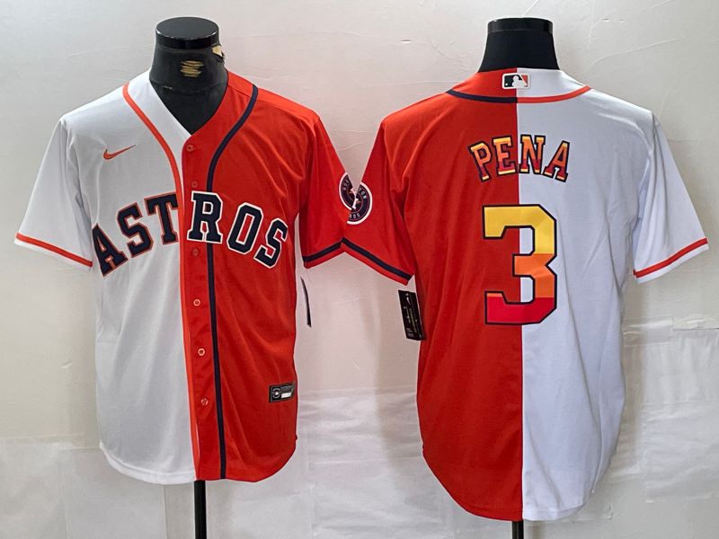 Men Houston Astros #3 Pena White orange Nike 2024 MLB Jersey style 1